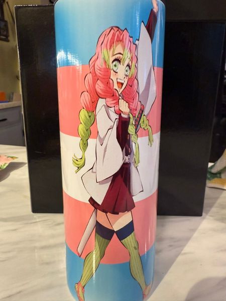 Anime character tumbler with pastel stripes