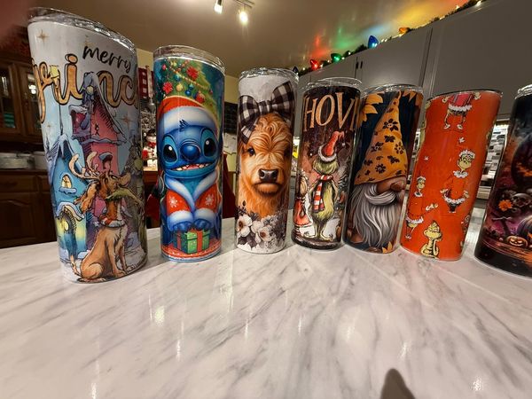 A lineup of holiday and character tumblers
