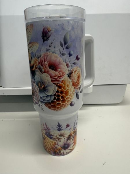 Honeybee and floral sublimated tumbler