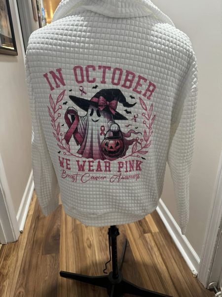 “In October We Wear Pink” quilted pullover