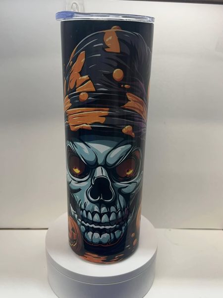 Halloween skull and pumpkin tumbler